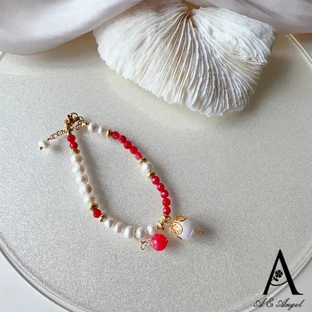 【ANGEL】拼色嫣紅珍珠果實串手鍊項鍊耳環可選(紅色)