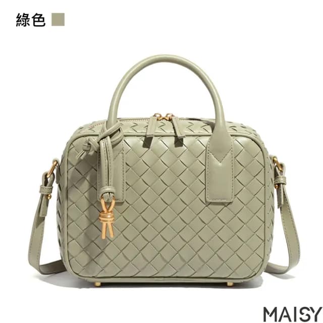 【MAISY】情人節禮物 經典奢華百搭編織單肩手提枕頭包(現+預 黑色／棕色／米色／綠色)