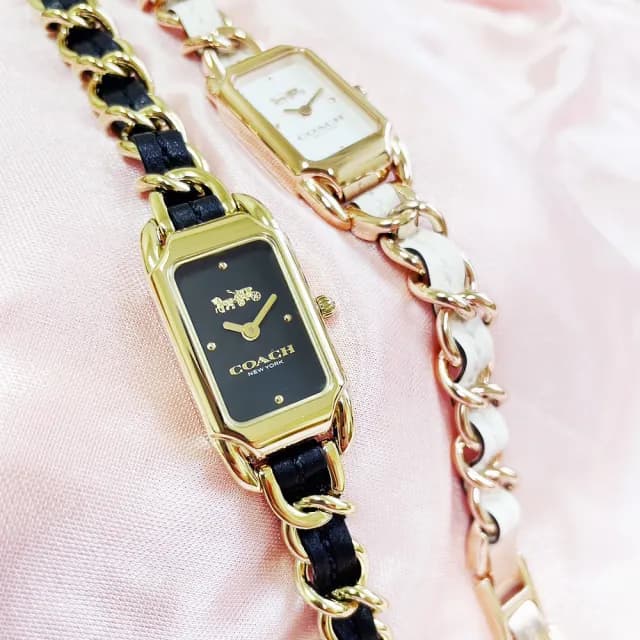 【COACH】官方授權經銷商 Cadie 馬車長方皮革鍊帶 類八角 小香女錶-17.5mm 情人節 禮物(14504281)