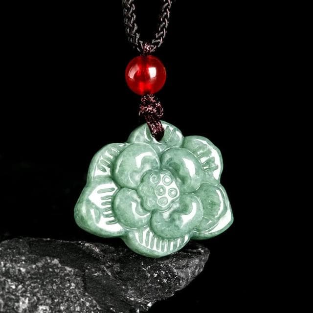 【Paiya 派亞】天然a貨翡翠豆綠荷花蓮花吊墜豆種玉石挂件花件男女玉墜玉器(交換禮物/送禮)