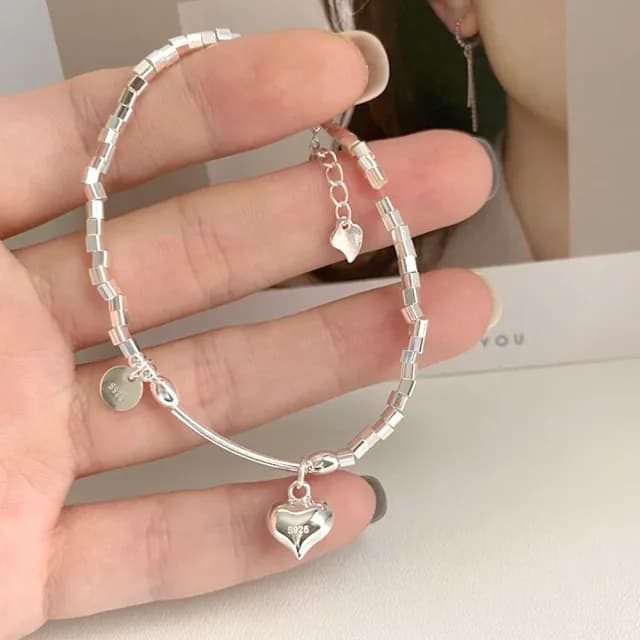 【LEEHER】情人節禮物 閨蜜手鍊 銀手鍊 Y2K 高質感手鍊韓系穿搭 手鍊 首飾配件 純銀手環 冷淡風愛心手鏈 送