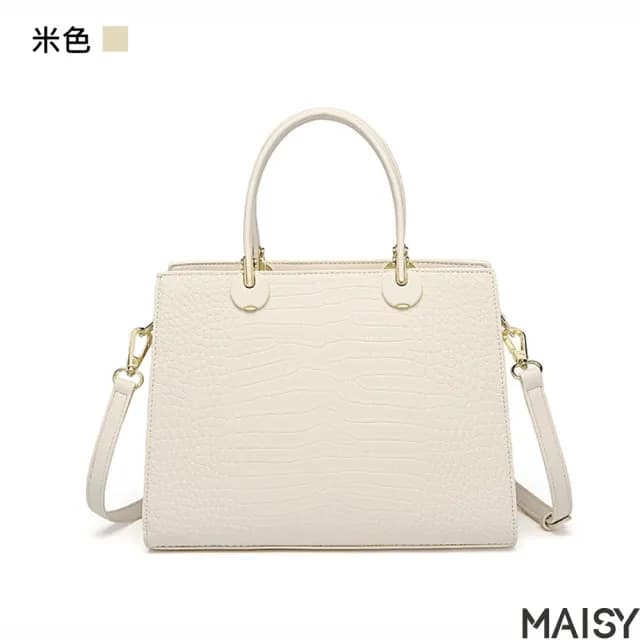【MAISY】情人節禮物 時尚女流工藝高級鱷魚紋通勤手提包(現+預  米色／黑色／綠色)