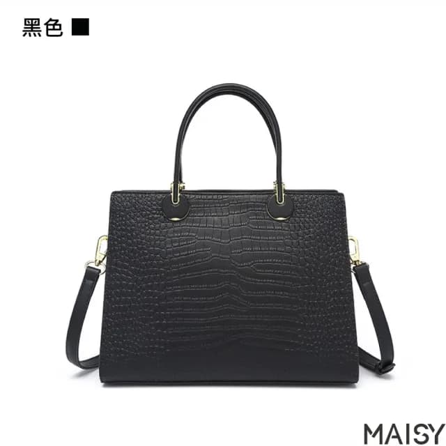 【MAISY】情人節禮物 時尚女流工藝高級鱷魚紋通勤手提包(現+預  米色／黑色／綠色)