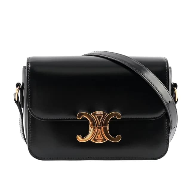 【CELINE】TRIOMPHE凱旋滑面小牛皮小型斜背包(黑色)