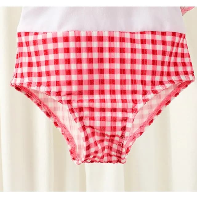 【橘魔法】肩帶 氣質格子細絨露背連身泳裝(附泳帽 一件式 泳衣 玩水 女童 兒童 童裝 保暖)