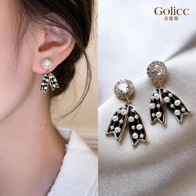 【Golicc】耳環 法式復古 黑色花朵(618 七夕 情人節 生日 飾品 耳釘 耳飾 耳墜 禮物)