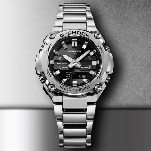 【CASIO 卡西歐】G-SHOCK 藍牙連線 太陽能雙顯腕錶 父親節 禮物  送禮 推薦(GST-B600D-1A)