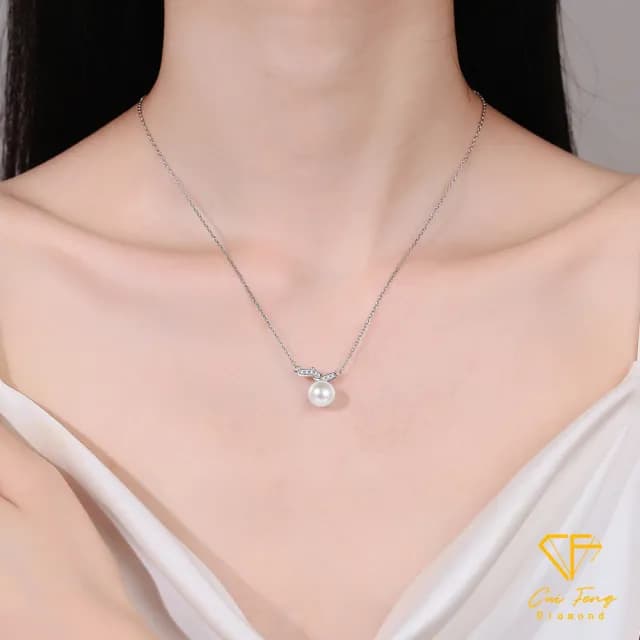 【CF鑽飾】項鍊 天然淡水珍珠X莫桑鑽《弦外之音》七夕(10.5分 天然淡水珍珠 項鏈 生日  禮物)
