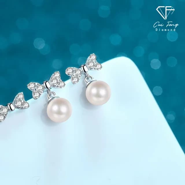 【CF鑽飾】耳環 天然淡水珍珠X莫桑鑽《結夢》雙11限定(30分 天然淡水珍珠 情人節)