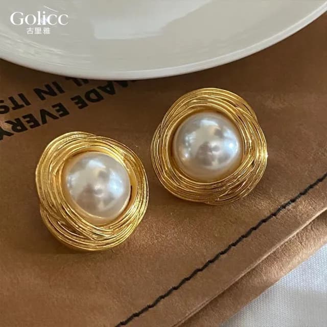 【Golicc】耳環 輕奢 宮廷風 流金系列(99購物限定 生日 飾品 耳釘 耳飾 耳墜 禮物)