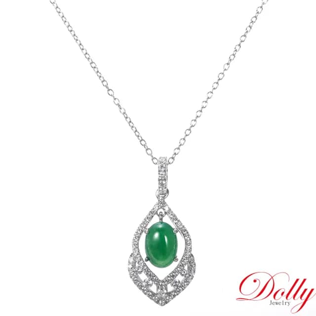 【DOLLY】14K金 緬甸冰種老坑綠A貨翡翠鑽石項鍊-002(母親節 長輩送禮 交換禮物首選)