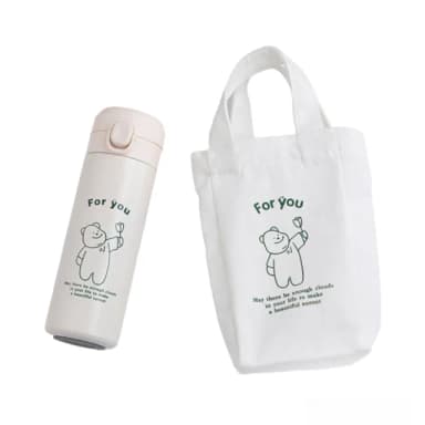 【隨身攜帶】可愛熊保溫杯420ml-附手提袋(兒童彈蓋水壺 學生 保溫瓶 運動水壺 直飲杯 飲料環保杯 禮物)