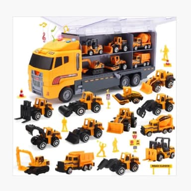 【CuteStone】兒童工程小汽車與聲光運輸車海鷗號套裝玩具25件組(玩具車 生日玩具 兒童益智玩具)