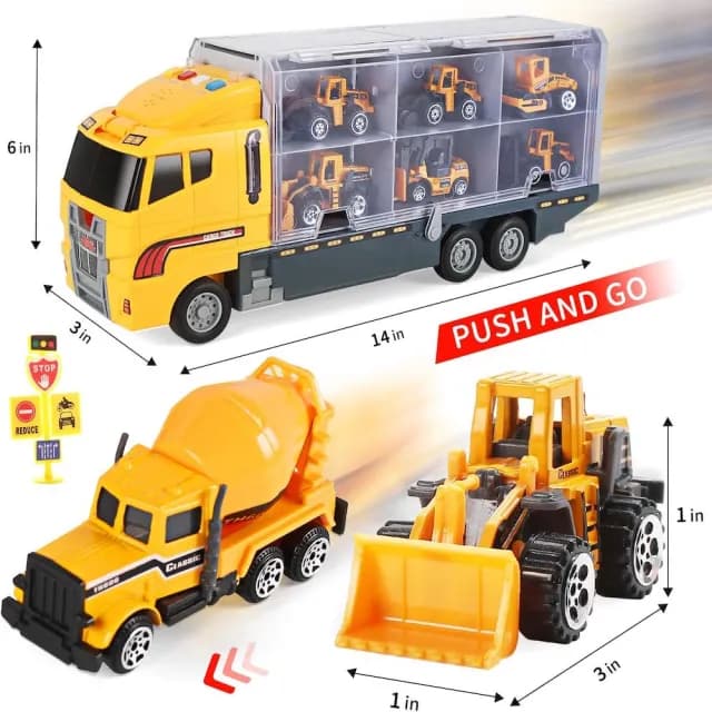 【CuteStone】兒童工程小汽車與聲光運輸車海鷗號套裝玩具25件組(玩具車 生日玩具 兒童益智玩具)