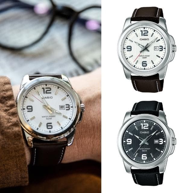 【CASIO 卡西歐】簡約商務皮革指針錶(MTP-1314L)