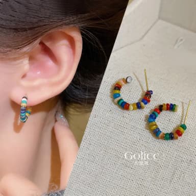 【Golicc】耳環 可愛彩色 串珠 氣質耳環(七夕 情人節 生日 飾品 耳釘 耳飾 耳墜 禮物)