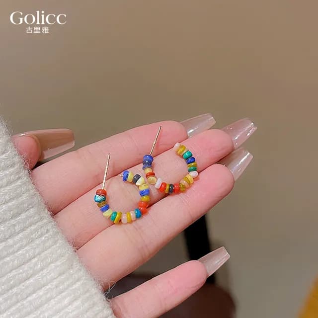 【Golicc】耳環 可愛彩色 串珠 氣質耳環(七夕 情人節 生日 飾品 耳釘 耳飾 耳墜 禮物)