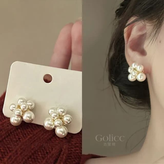 【Golicc】耳環 典雅 珍珠鑲鑽(七夕 情人節 生日 飾品 耳釘 耳飾 耳墜 禮物)