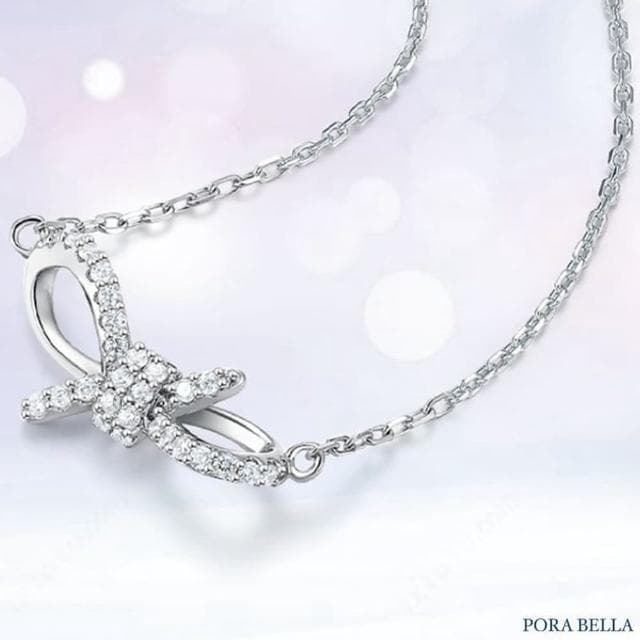 【Porabella】925純銀蝴蝶結項鍊 鋯石項鍊 鑲鑽鎖骨鏈 俏皮少女風 生日禮物 送女友 Necklace