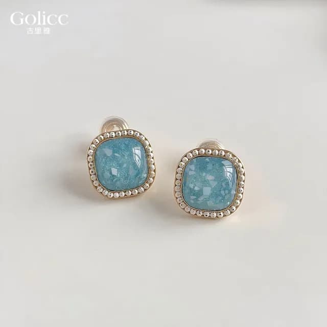 【Golicc】耳環 復古淡藍琥珀 貝殼碎片(七夕 情人節 生日 飾品 耳釘 耳飾 耳墜 禮物)
