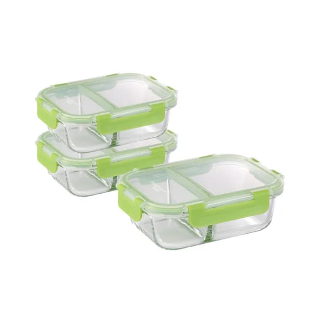 【CorelleBrands 康寧餐具】MOMO獨家限定分隔玻璃保鮮盒超值3入組-多色可選(620ML+1050ML)