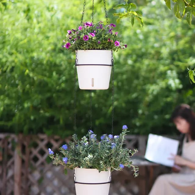 【品屋】雙層懸掛自吸水花盆A607(懸掛花盆 懶人花盆 自動澆水 吸水花盆 盆栽 植物花盆)