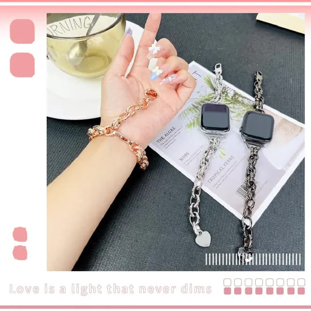 【愛心手鏈】apple watch愛心吊墜金屬錶帶(41MM 替換錶帶 手錶 飾品 手鏈 垂墜 心型)