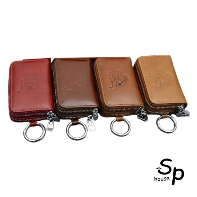 【Sp house】母親節禮物 復古牛頭全真牛皮雙層男用車用鑰匙零錢包(4色可選)
