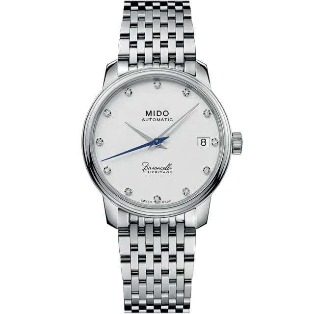 【MIDO 美度】官方授權 Baroncelli 永恆系列 鑽石機械女錶-銀/33mm 手錶 禮物 推薦(M0272071101600)