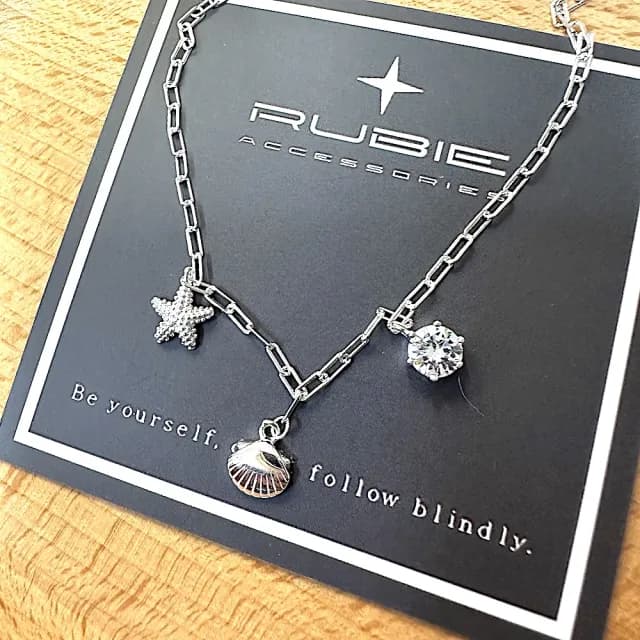 【RUBIE ACCESSORIES】貝殼海星單顆鋯石S925純銀項鍊(YX0005XGN)