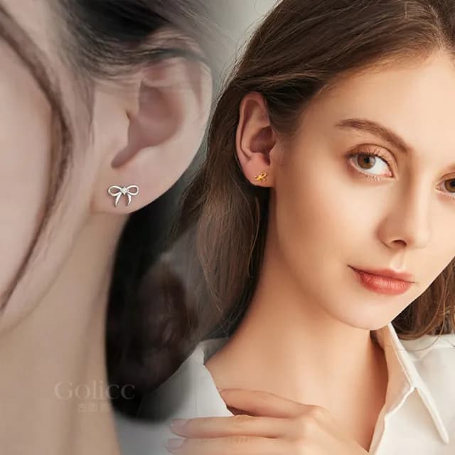 【Golicc】耳環 簡約細緻 蝴蝶結 鑲鑽(99購物限定 生日 飾品 耳釘 耳飾 耳墜 禮物)