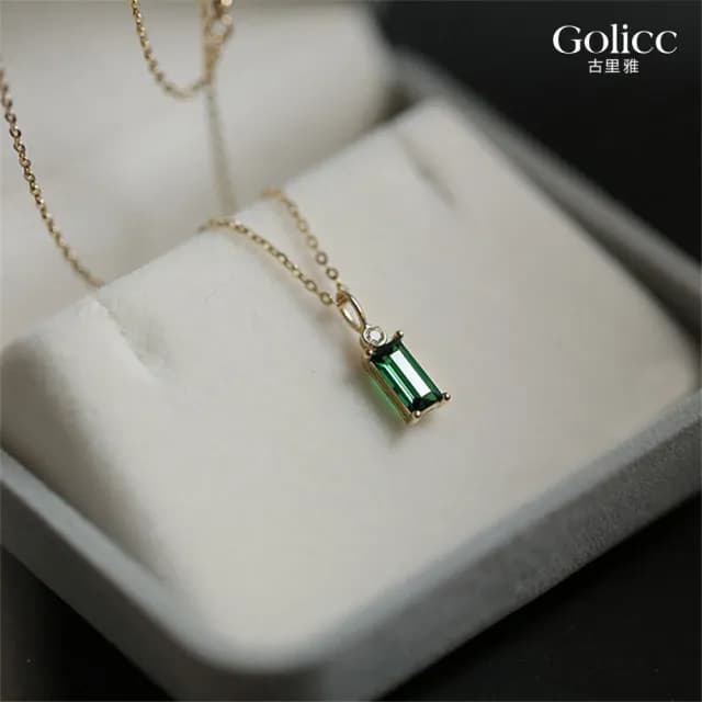 【Gulicc】項鍊 典雅 方形祖母綠 幾何鎖骨鍊(雙11 聖誕節 生日 鎖骨鍊 項鍊 飾品 禮物)