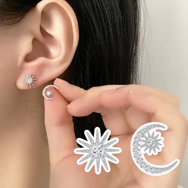 【質設計】韓系S925純銀不對稱星月耳環(耳釘 耳環 耳飾 銀飾 復古耳環 低敏 耳針 耳扣 生日禮物)