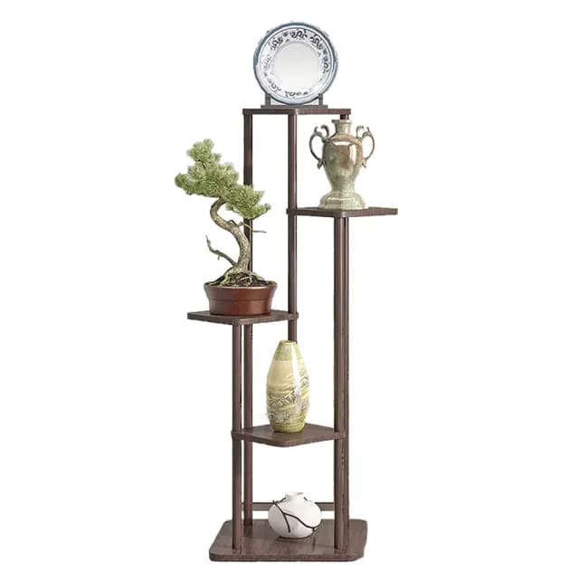 【淨派】五層復古木質花架 實木圓棍 加厚底盤 30x30x110cm(花架 植物架 盆栽架 花盆展示架)