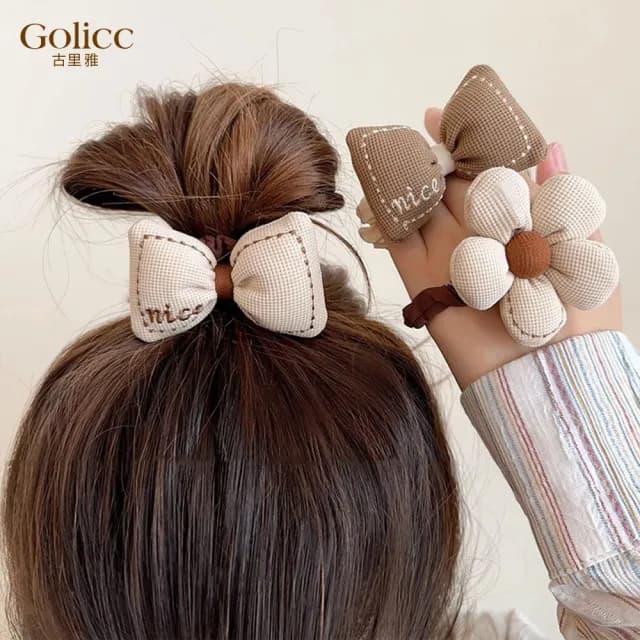 【Golicc】髮圈 可愛女孩 澎澎花朵蝴蝶結 2入(七夕 情人節 生日 髮飾 頭飾 大腸圈 髮夾 禮物)