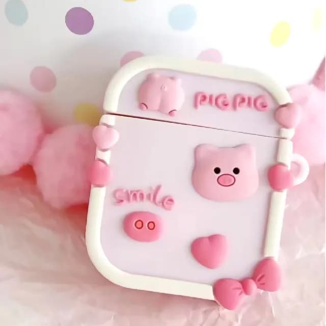【無線耳機】ins蝴蝶結小豬造型Airpods 1/2代耳機殼(防摔殼 保護殼 保護套 airpods殼 防塵 藍芽耳機 粉紅)