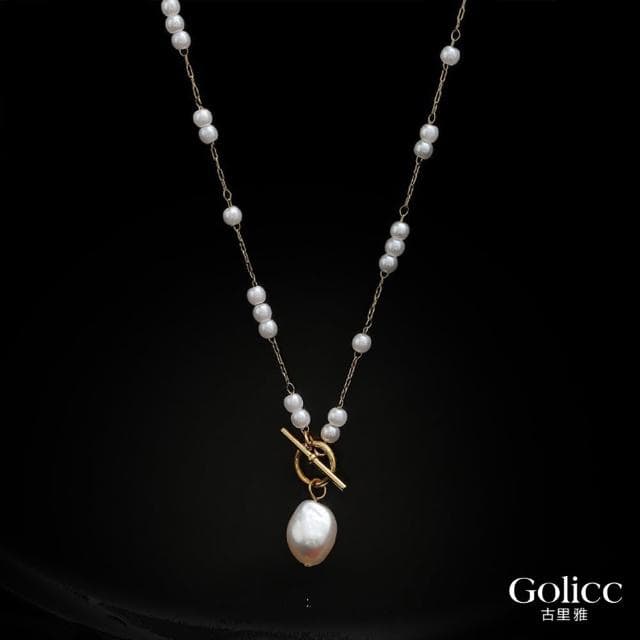 【Golicc】項鍊 巴洛克 淡水珍珠 長款(母親節 生日 情人節 鎖骨鍊 項鍊 飾品 禮物)