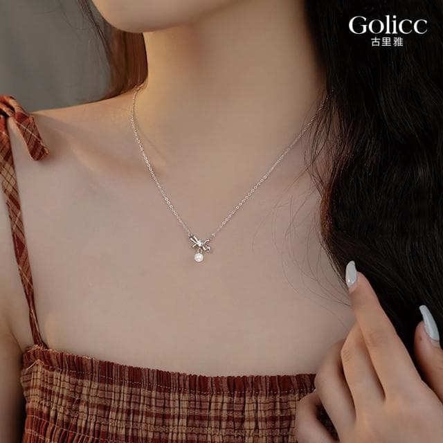 【Golicc】項鍊 簡約氣質 小蝴蝶結珍珠(母親節 生日 情人節 鎖骨鍊 項鍊 飾品 禮物)