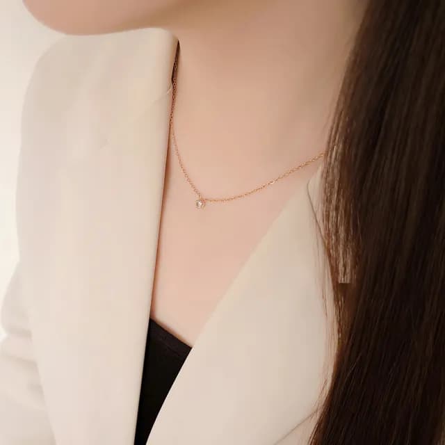 【UME.Acce】鈦鋼玫瑰金單鑽項鍊(鈦鋼 鈦鋼項鍊 單鑽 單鑽項鍊 鎖骨鍊 短項鍊 玫瑰金 玫瑰金項
