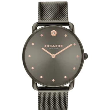 【COACH】官方授權C2 Cadie 典雅山茶花米蘭帶女腕錶-鐵灰-36mm-贈高級9入首飾盒(CO14504210)