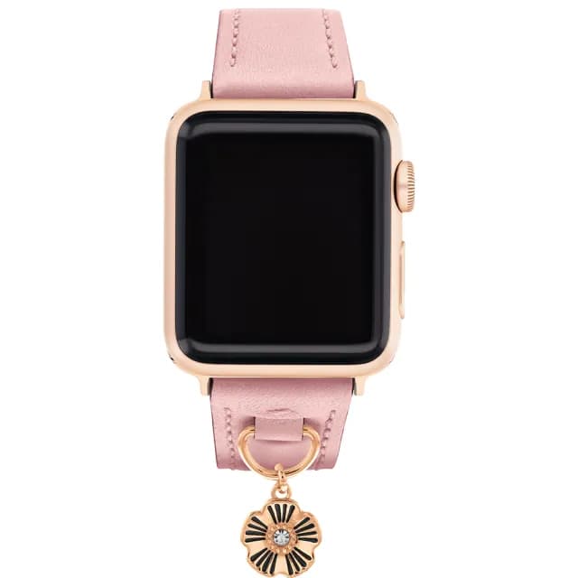 【COACH】Apple Watch 錶帶 38/40mm 適用 茶花吊飾皮錶帶 - 粉紅色 禮物 送禮(不含手錶)