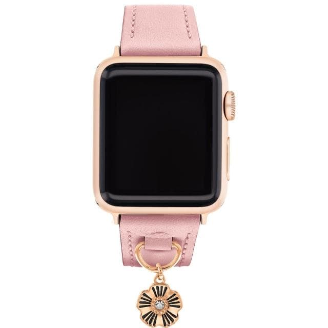 【COACH】Apple Watch 錶帶 38/40mm 適用 茶花吊飾皮錶帶 - 粉紅色 母親節 送禮 禮物(不含手錶)