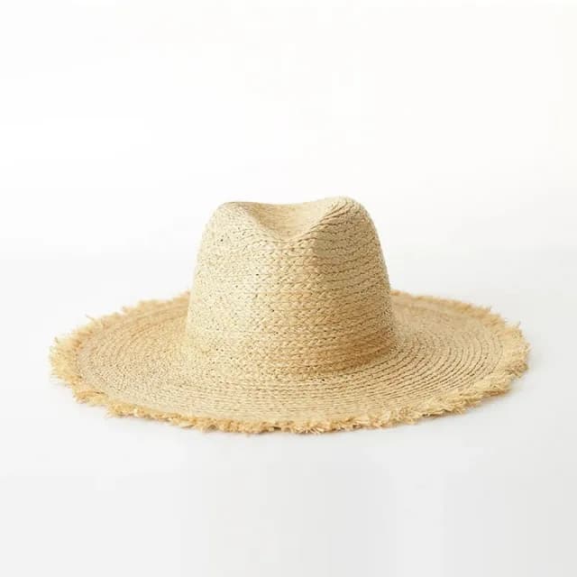 【米蘭精品】現貨+預購 草帽爵士帽(磨毛邊草編遮陽純色防曬情人節生日聖誕節交換禮物女帽子2色73zr19)