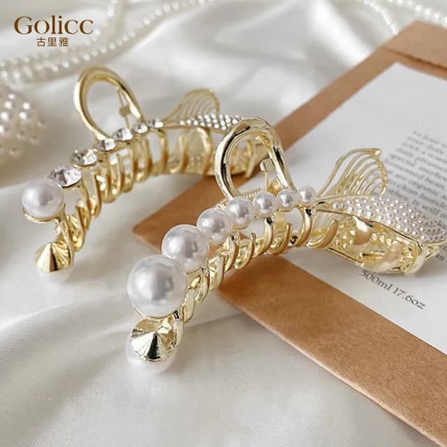 【Gulicc】髮夾 珍珠鑲鑽 美人魚尾髮夾 抓夾(雙11 聖誕節 生日 髮飾 頭飾 鯊魚夾 抓夾 禮物)
