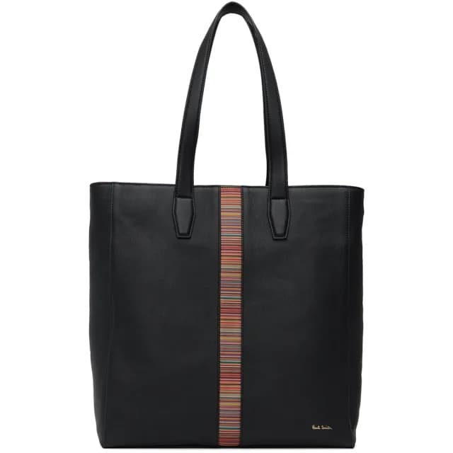 【Paul Smith】標誌性條紋皮革托特包 黑色(M1A-7043-BMULTI)