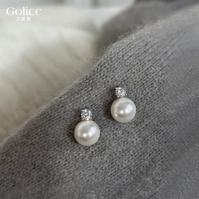 【Golicc】耳環 法式 輕奢 鋯石 珍珠(七夕 情人節 生日 飾品 耳釘 耳飾 耳墜 禮物)