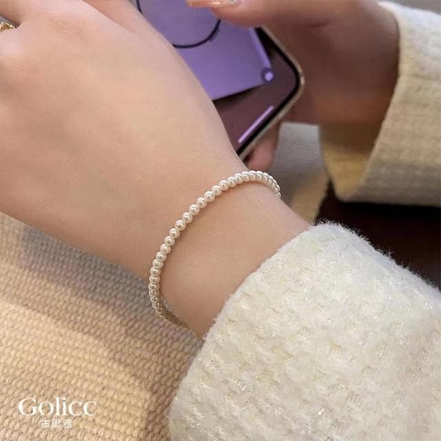 【Golicc】手鍊 法式經典 百搭珍珠鍊(母親節 生日 情人節 手環 手繩 首飾 飾品 禮物)