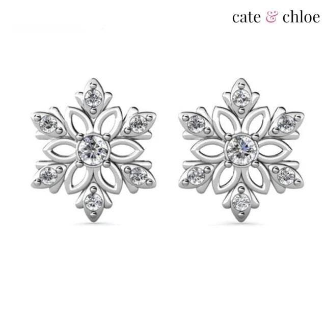 【Cate & Chloe】Sunny 18K白雪花飄飄水晶耳環(施華洛世奇水晶)
