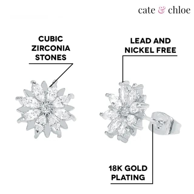 【Cate & Chloe】Lily 18K白金魅力綻放花之耳環(白金閃耀)