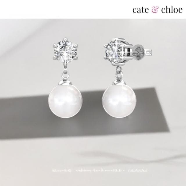 【Cate & Chloe】六月璀璨18K白金珍珠耳環(施華洛世奇水晶)